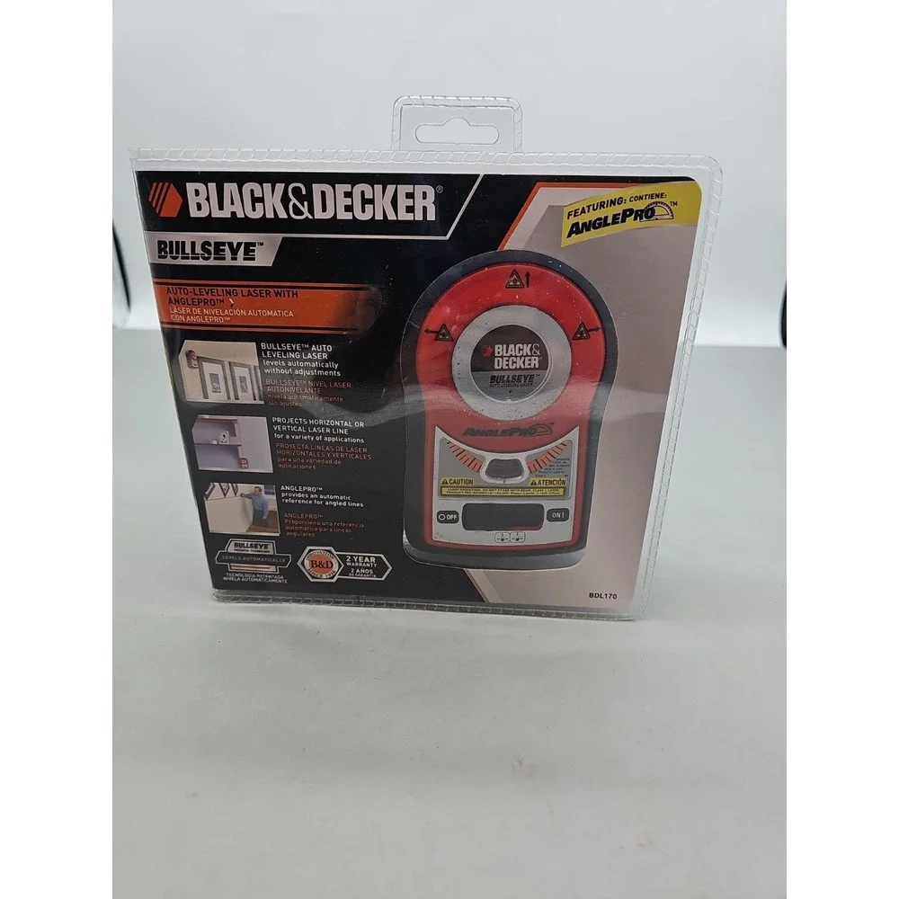 Black+Decker BullsEye BDL170 Self/Auto-Leveling Laser Line Level Tool AnglePro